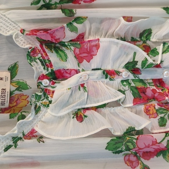 Hollister Y2K See Through Floral Flutter Top Beach Festival Medium Roses - Picture 2 of 8